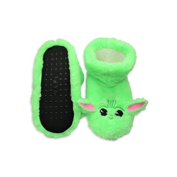 Star Wars The Mandalorian Women's Plush Bootie Slipper Socks with Non-Slip Grippers and Faux Sherpa Lining Cozy Multicolor Design, S/M and M/L