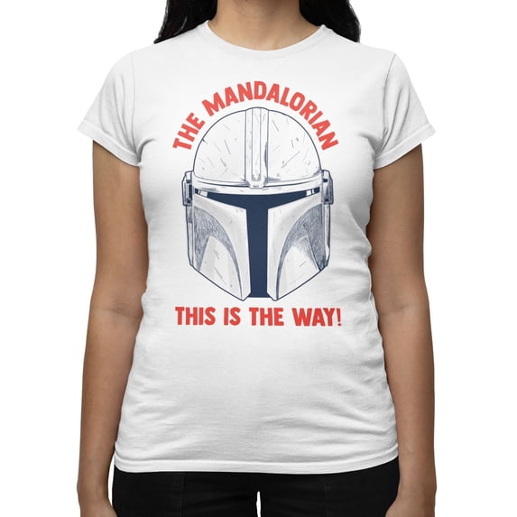 Star Wars The Mandalorian Women's This Is The Way Helmet Sketch T-Shirt (Bright White, S-XXL)