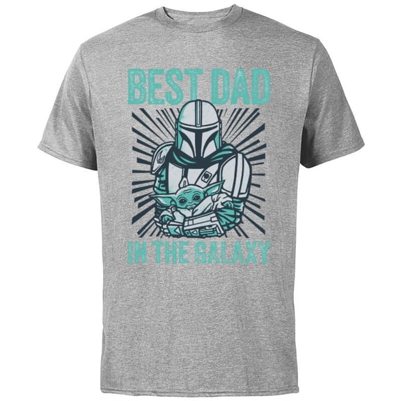Star Wars The Mandalorian and Grogu Best Dad in the Galaxy - Short Sleeve Cotton T-Shirt for Adults - Customized-Athletic Heather