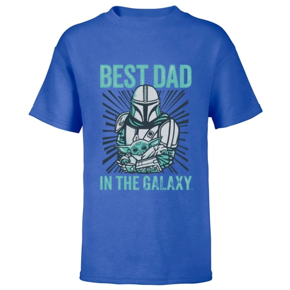 Star Wars The Mandalorian and Grogu Best Dad in the Galaxy - Short Sleeve T-Shirt for Kids - Customized-Royal