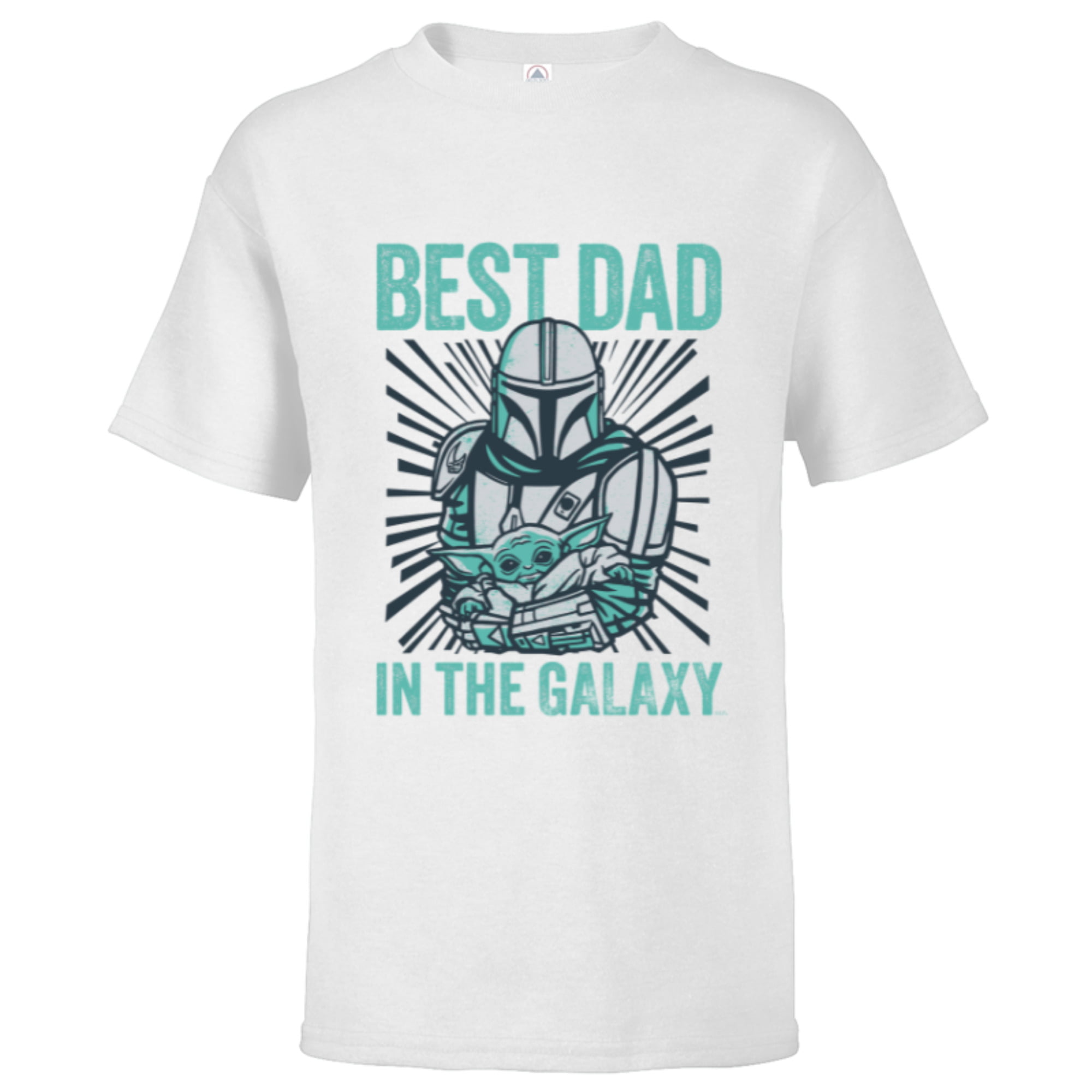 Star Wars The Mandalorian and Grogu Best Dad in the Galaxy - Short Sleeve T- Shirt for Kids - Customized-White