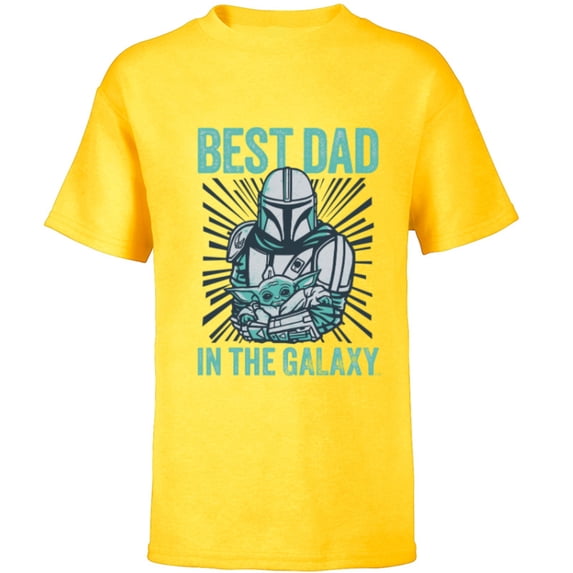 Star Wars The Mandalorian and Grogu Best Dad in the Galaxy - Short Sleeve T-Shirt for Kids - Customized-Yellow
