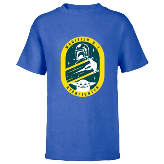 Star Wars The Mandalorian and Grogu Modified N-1 Starfighter - Short Sleeve T-Shirt for Kids - Customized-Royal