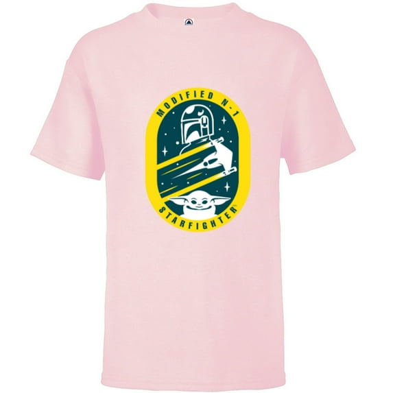 Star Wars The Mandalorian and Grogu Modified N-1 Starfighter - Short Sleeve T-Shirt for Kids - Customized-Soft Pink