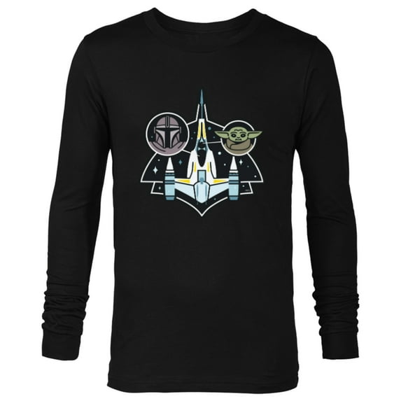Star Wars The Mandalorian and Grogu N-1 Starfighter Top View - Long Sleeve T-Shirt for Men - Customized-Black