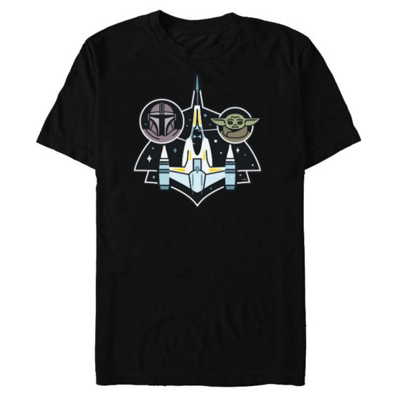 Star Wars The Mandalorian and Grogu N-1 Starfighter Top View - Short Sleeve Blended T-Shirt for Adults - Customized-Black