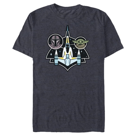 Star Wars The Mandalorian and Grogu N-1 Starfighter Top View - Short Sleeve Blended T-Shirt for Adults - Customized-Navy Heather