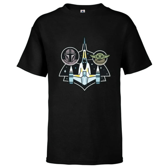 Star Wars The Mandalorian and Grogu N-1 Starfighter Top View - Short Sleeve T-Shirt for Kids - Customized-Black