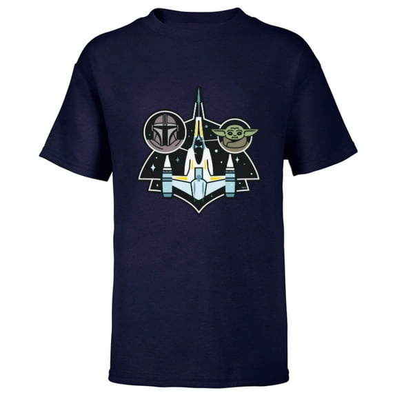 Star Wars The Mandalorian and Grogu N-1 Starfighter Top View - Short Sleeve T-Shirt for Kids - Customized-Navy