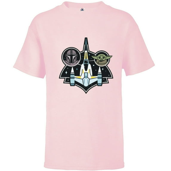 Star Wars The Mandalorian and Grogu N-1 Starfighter Top View - Short Sleeve T-Shirt for Kids - Customized-Soft Pink