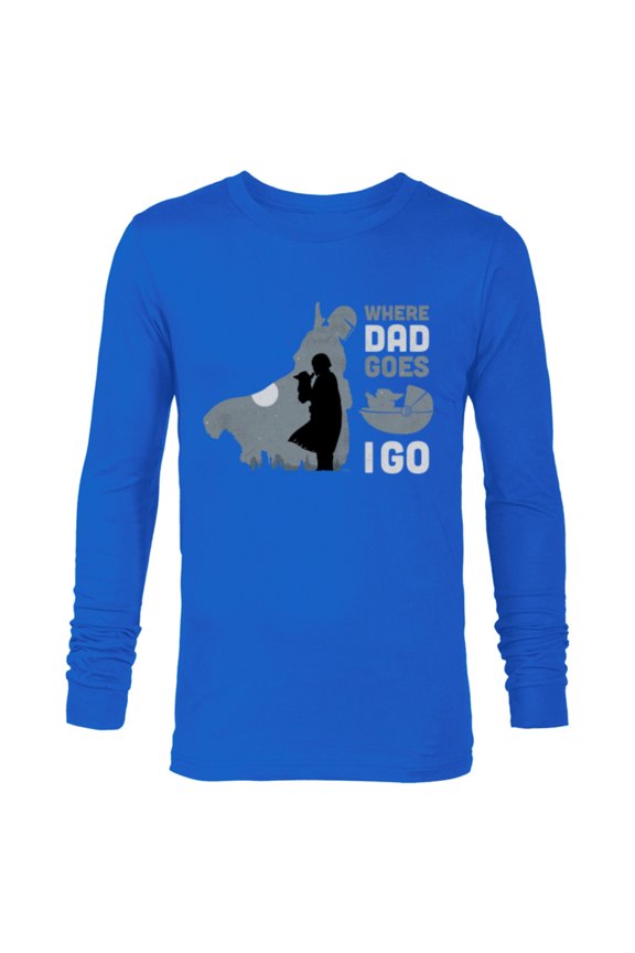The Mandalorian and Grogu Where Dad Goes I Go - Long Sleeve T-Shirt for Men - Customized-Navy