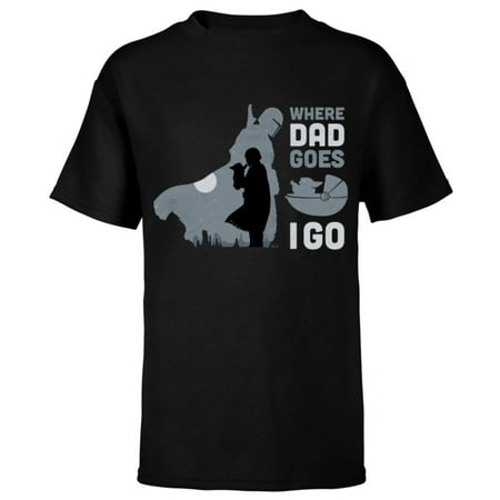 Star Wars The Mandalorian and Grogu Where Dad Goes I Go - Short Sleeve T-Shirt for Kids - Customized-Black