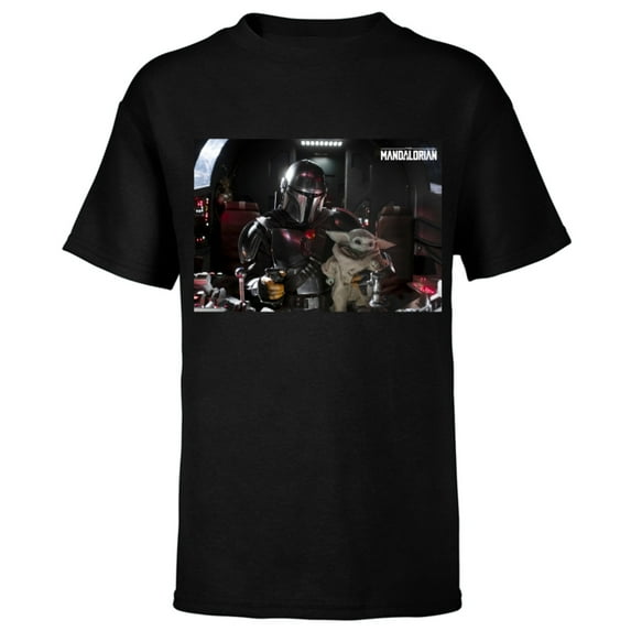 Star Wars The Mandalorian and The Child Pilot and Co-Pilot - Short Sleeve T-Shirt for Kids - Customized-Black