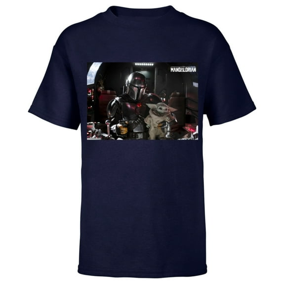 Star Wars The Mandalorian and The Child Pilot and Co-Pilot - Short Sleeve T-Shirt for Kids - Customized-Navy