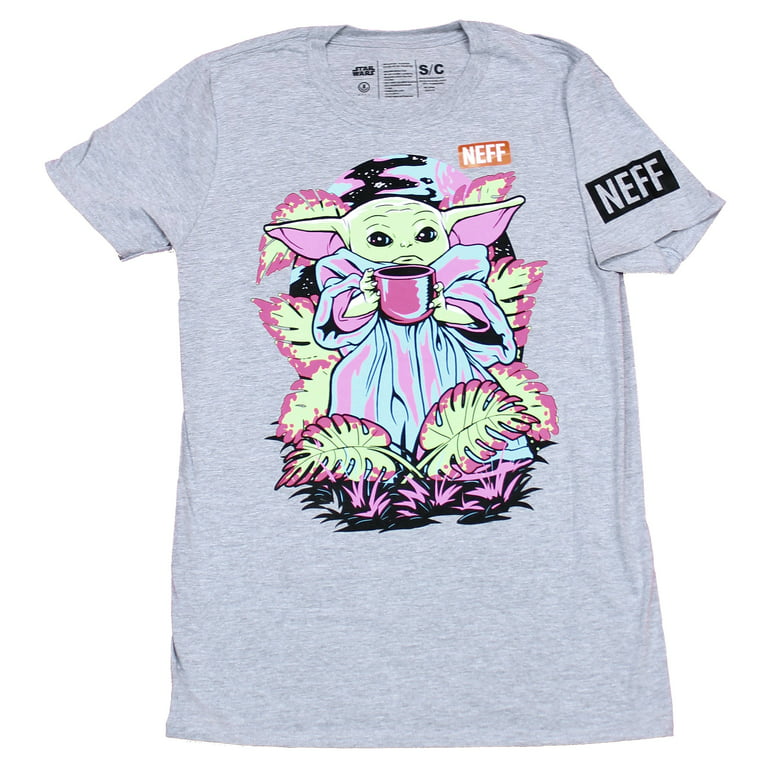 (Large) Mens Neff Styled Star The Mandolarian Grogu - Wars T-Shirt Neon