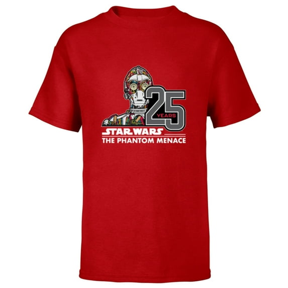 Star Wars The Phantom Menace 25th Anniversary Droid C-3PO- Short Sleeve T-Shirt for Kids - Customized-Red