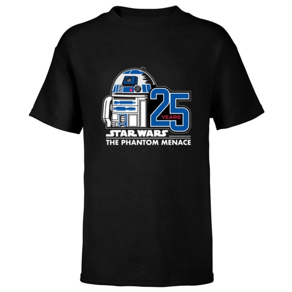 Star Wars The Phantom Menace 25th Anniversary Droid R2-D2- Short Sleeve T-Shirt for Kids - Customized-Black