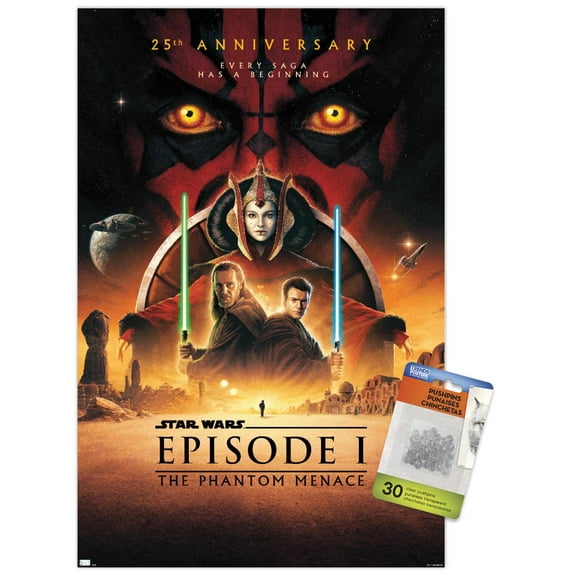 Star Wars: The Phantom Menace - 25th Anniversary One Sheet Wall Poster with Push Pins, 14.725" x 22.375"