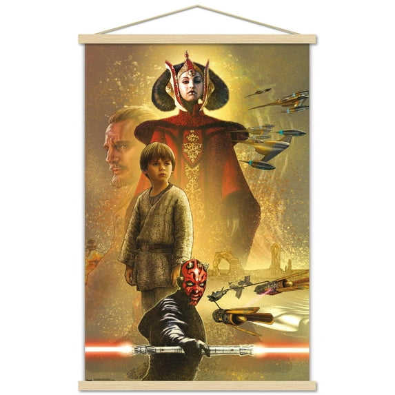 Star Wars: The Phantom Menace - Celebration Mural Wall Poster with Wooden Magnetic Frame, 22.375" x 34"