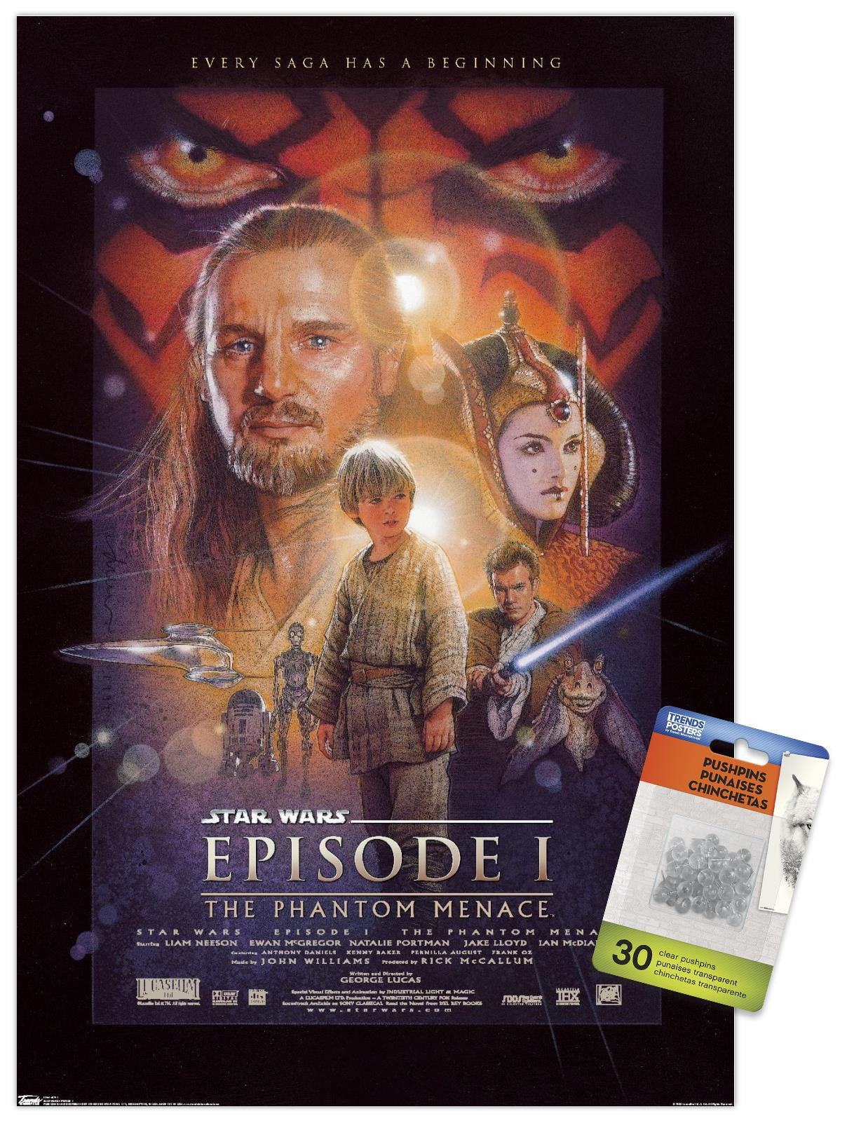 Star Wars: The Phantom Menace - One Sheet Wall Poster with Wooden