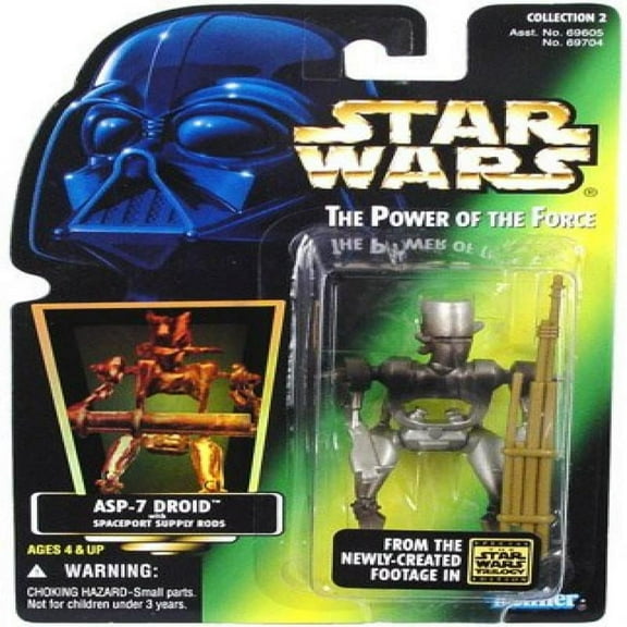 Star Wars The Power of the Force 4 Inch Action Figure - ASP-7 Droid with Spaceport Supply Rods
