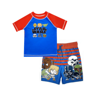 Star Wars Toddler Boys' Chibi Rash Guard and Swim Trunks Set