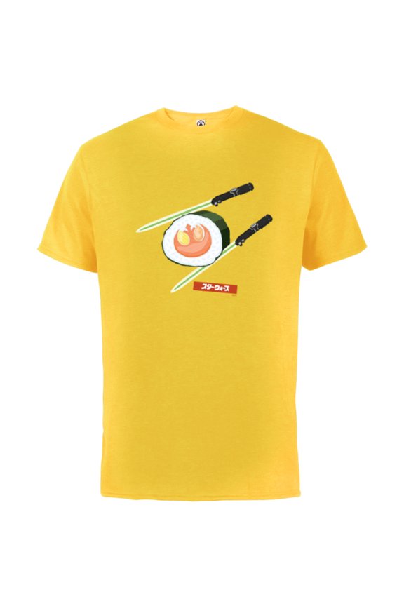Treats Rebel Symbol Sushi & Lightsaber Chopsticks - Short Sleeve Cotton T-Shirt for Adults - Customized-Yellow