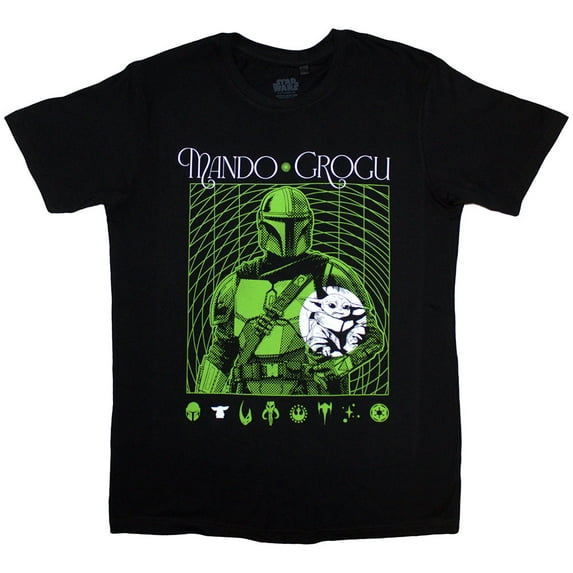 Star Wars Unisex T-Shirt The Mandalorian Mando & Grogu Neon (Black)