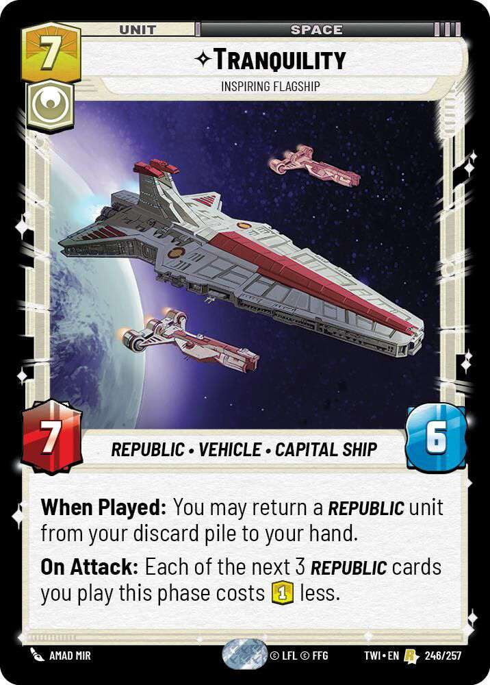 star wars unlimited twilight of the republic rare cards Star Wars: Unlimited Twilight of the Republic Rare Tranquility - Inspiring  Flagship #246