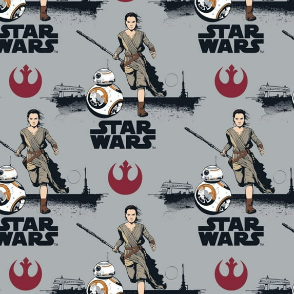 Star Wars VII Rey BB8 Gray Fleece Fabric