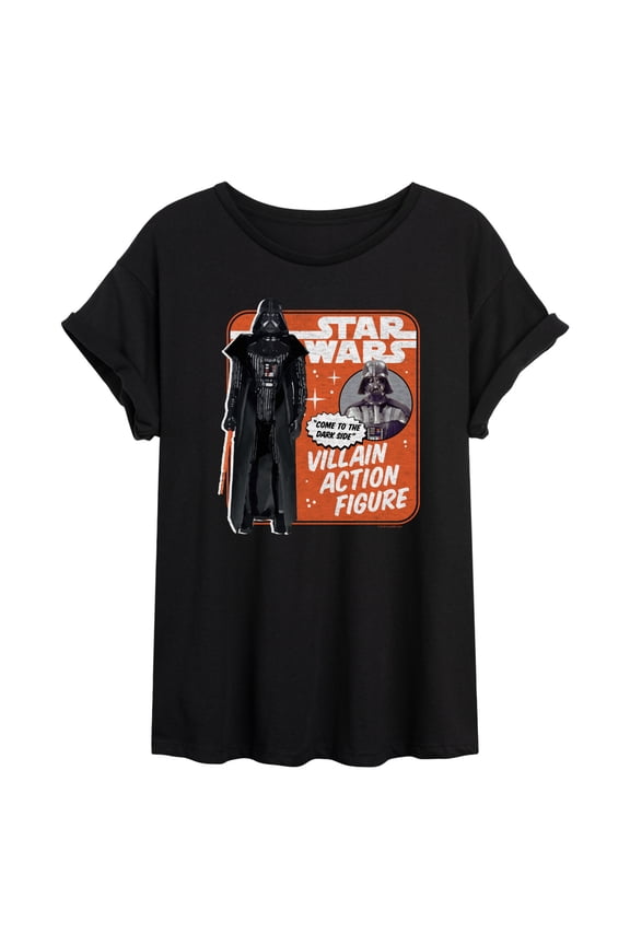- Vader Action Figure - Juniors Oversized Graphic T-Shirt