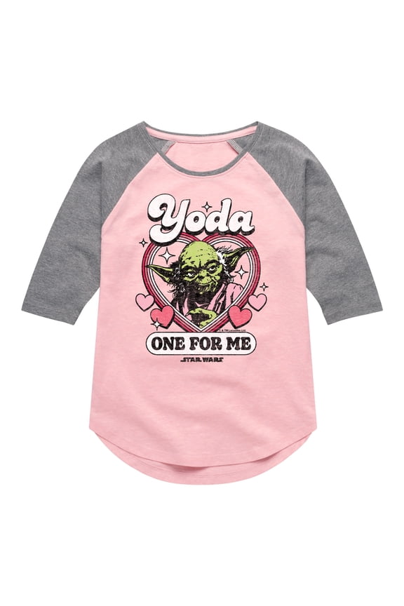 - Valentine Yoda One For Me - Toddler And Youth Girls Shirt Tail Raglan
