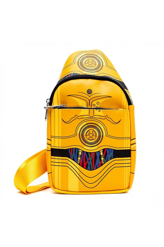 Star Wars Vegan Leather Crossbody Sling Bag with Adjustable Straps, C-3PO, Bounding, Yellow