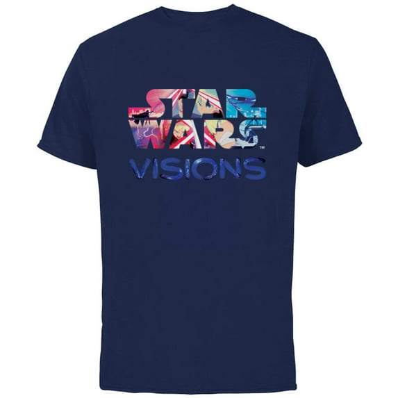 Star Wars: Visions Logo - Short Sleeve Cotton T-Shirt for Adults - Customized-Navy