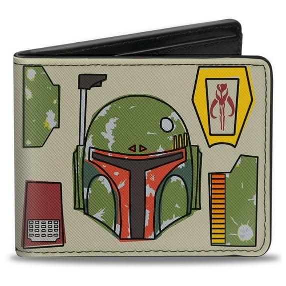 Star Wars Wallet, Bifold, Star Wars Boba Fett Helmet Utility Elements Bounding Tan, Vegan Leather