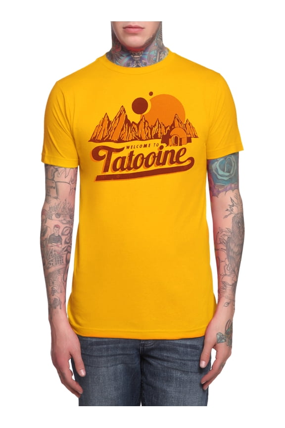 Welcome To Tatooine Men's Gold Graphic Vacation Tourist T-Shirt Medium