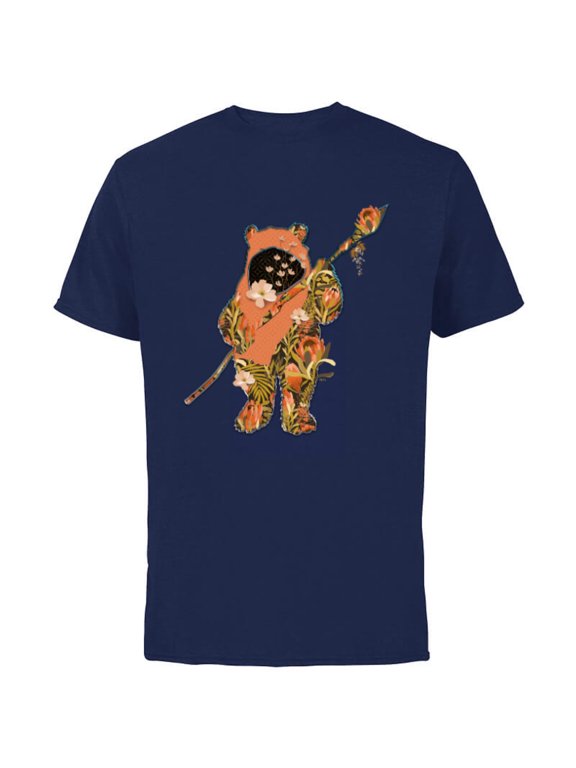 Wicket Ewok Endor Floral Garden Reimagined - Short Sleeve Cotton T-Shirt for Adults - Customized-Navy