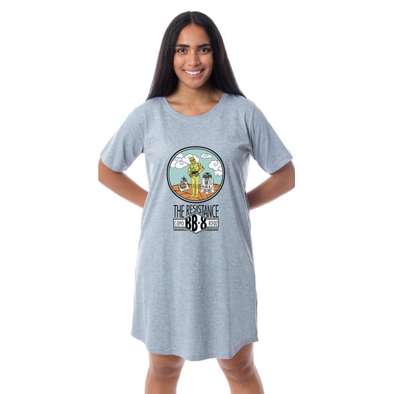 Star Wars Womens' R2-D2 C-3PO BB-8 Resistance Nightgown Sleep Pajama Shirt (L)