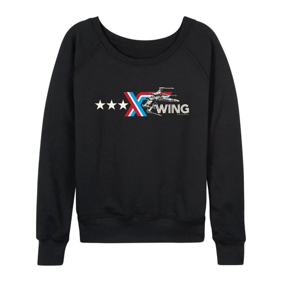Star Wars - X Wing Americana Horizontal Chest Women's Lightweight French Terry Wide Neck Long Sleeve Graphic Shirt