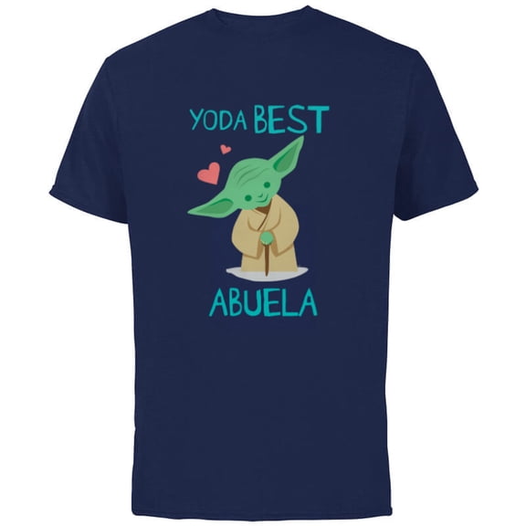 Star Wars Yoda Best Abuela Chibi Portrait Día de la Madre - Short Sleeve Cotton T-Shirt for Adults - Customized-Navy