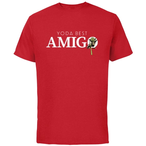 Star Wars Yoda Best Amigo Lightsaber Gift Friend Spanish- Short Sleeve Cotton T-Shirt for Adults - Customized-Red