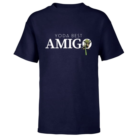 Star Wars Yoda Best Amigo Lightsaber Gift Friend Spanish- Short Sleeve T-Shirt for Kids - Customized-Navy