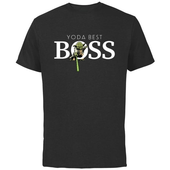 Star Wars Yoda Best Boss Lightsaber Birthday Employer Gift- Short Sleeve Cotton T-Shirt for Adults - Customized-Black