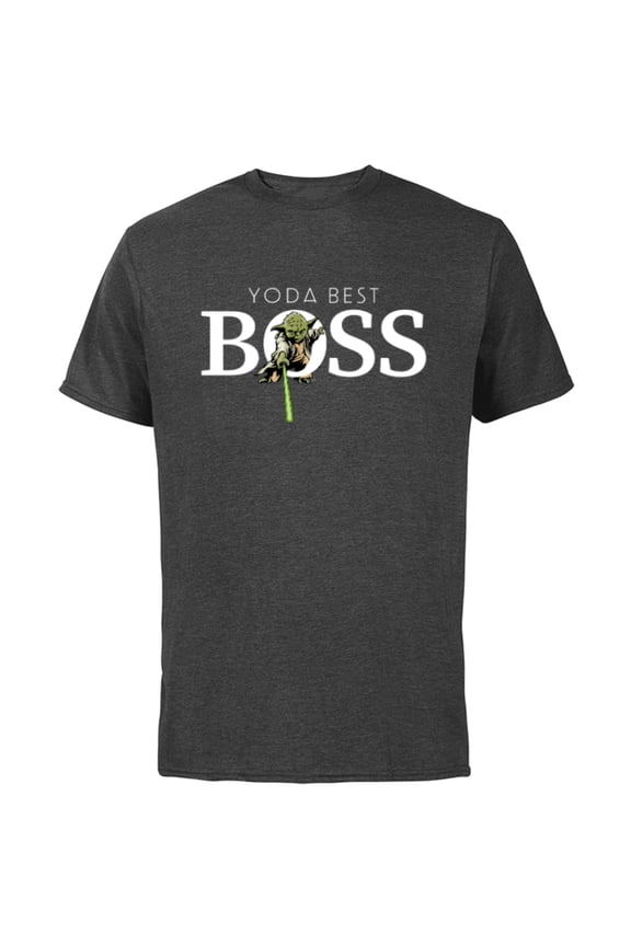 Yoda Best Boss Lightsaber Birthday Employer Gift- Short Sleeve Cotton T-Shirt for Adults - Customized-Charcoal