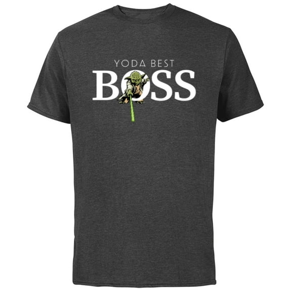 Star Wars Yoda Best Boss Lightsaber Birthday Employer Gift- Short Sleeve Cotton T-Shirt for Adults - Customized-Charcoal