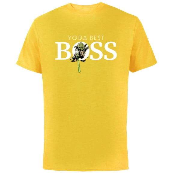 Star Wars Yoda Best Boss Lightsaber Birthday Employer Gift- Short Sleeve Cotton T-Shirt for Adults - Customized-Yellow