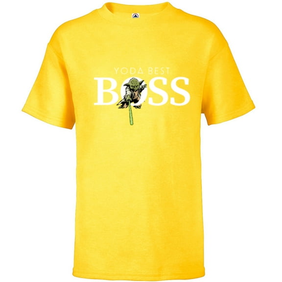 Star Wars Yoda Best Boss Lightsaber Birthday Employer Gift- Short Sleeve T-Shirt for Kids - Customized-Yellow