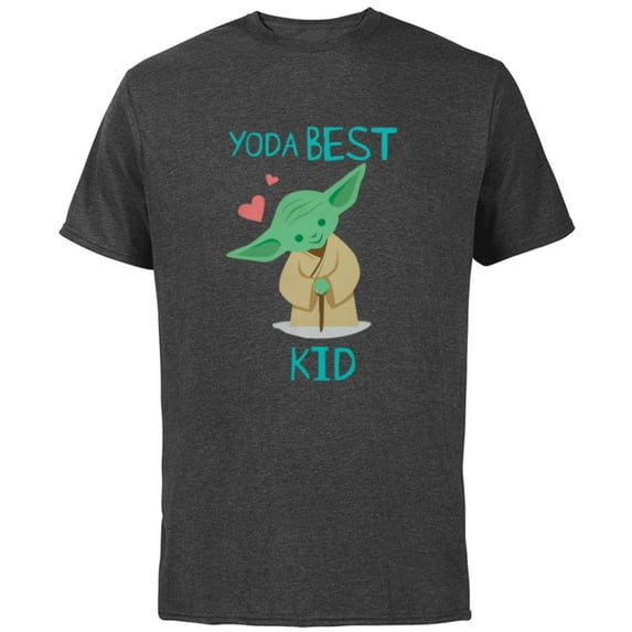 Star Wars Yoda Best Kid Yoda Chibi Portrait Family- Short Sleeve Cotton T-Shirt for Adults - Customized-Charcoal