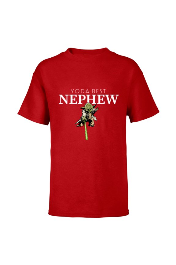 Yoda Best Nephew Lightsaber Gift for Family- Short Sleeve T-Shirt for Kids - Customized-Red