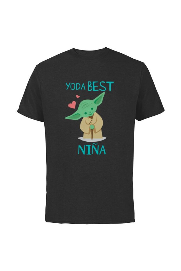 Yoda Best Niña Yoda Chibi Portrait Familia Spanish- Short Sleeve Cotton T-Shirt for Adults - Customized-Black